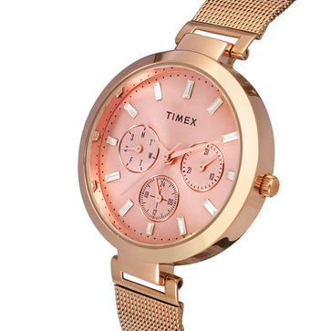 Timex Fashion Women's Pink Dial Round Case Multifunction Function Watch -TW000X242