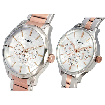 Timex Fashion Collection Premium Quality Multifunction Pair's Analog Silver Dial Coloured Quartz Watch, Round Dial With 44 Mm Case Width - TW00PR291