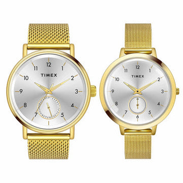 Timex Fashion Collection Premium Quality Multifunction Pair's Analog Silver Dial Coloured Quartz Watch, Round Dial With 43 Mm Case Width - TW00PR292