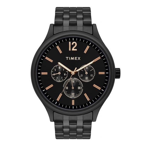 TIMEX FASHION MEN'S BLACK DIAL ROUND CASE MULTIFUNCTION FUNCTION WATCH -TWEG18405