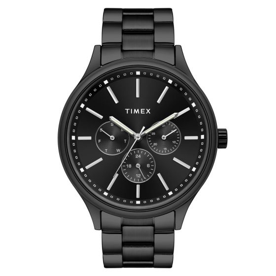 TIMEX FASHION MEN'S BLACK DIAL ROUND CASE MULTIFUNCTION FUNCTION WATCH -TWEG18410