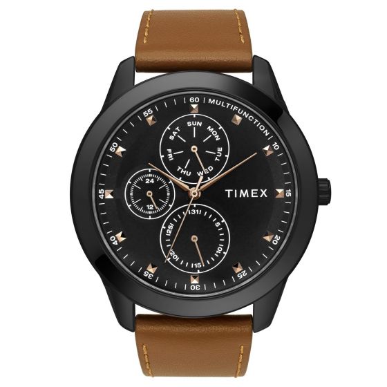 TIMEX FASHION MEN'S BLACK DIAL ROUND CASE MULTIFUNCTION FUNCTION WATCH -TWEG18505