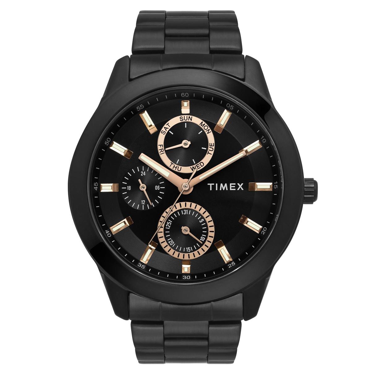 TIMEX FASHION MEN'S BLACK DIAL ROUND CASE MULTIFUNCTION FUNCTION WATCH -TWEG18508