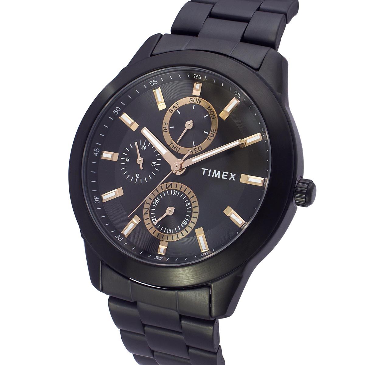 TIMEX FASHION MEN'S BLACK DIAL ROUND CASE MULTIFUNCTION FUNCTION WATCH -TWEG18508