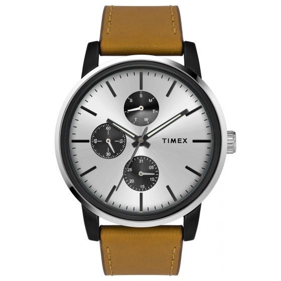 TIMEX FASHION MEN'S SILVER DIAL ROUND CASE MULTIFUNCTION FUNCTION WATCH -TWEG18901