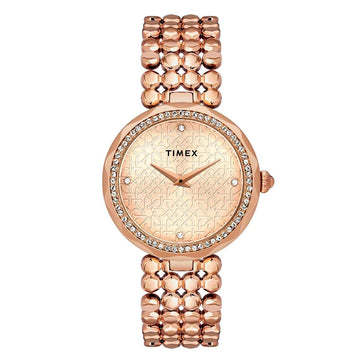 Timex Fria Women's Rose Gold Dial Round Case 2 Hands Function Watch -TWEL13900