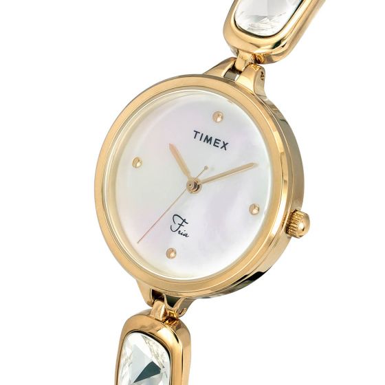 TIMEX FRIA WOMEN'S MOTHER OF PEARL DIAL ROUND CASE 3 HANDS FUNCTION WATCH -TWEL15900