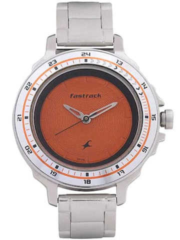 Fastrack Orange Dial Silver Stainless Steel Strap Watch - Kamal Watch Company