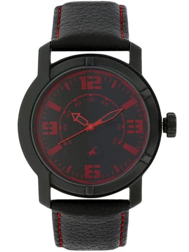 Fastrack Black Dial Black Leather Strap Watch