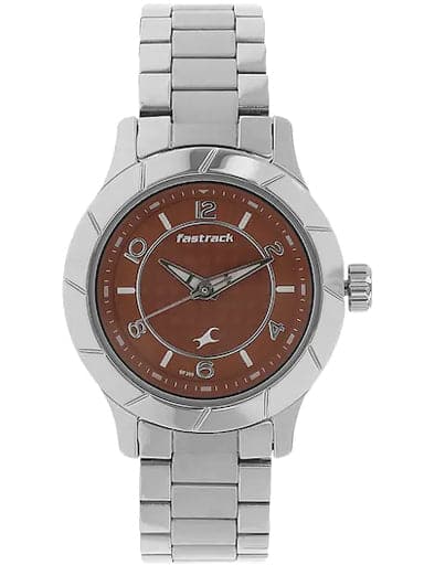 Fastrack Orange Dial Silver Stainless Steel Strap Watch