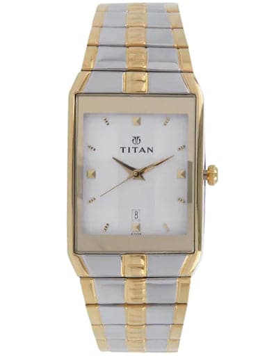 Titan Silver Dial Two Toned Stainless Steel Strap Men'S Watch Nl9151Bm01