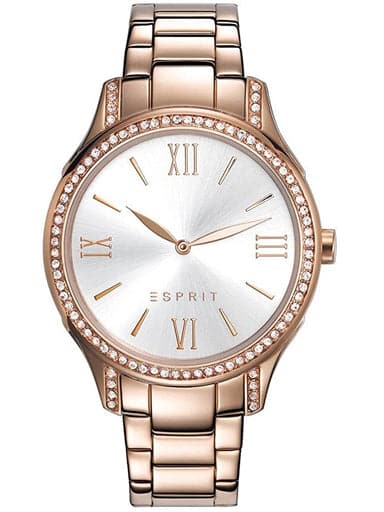 Esprit Silver Dial Rose Gold Strap Women'S Watch Es109092003