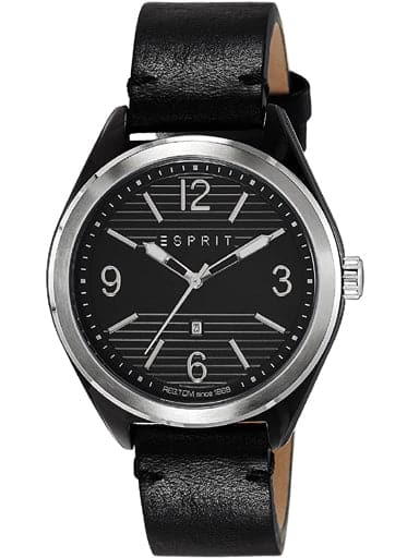 ESPRIT Black Dial Black Leather Strap Men's Watch ES108371004 - Kamal Watch Company