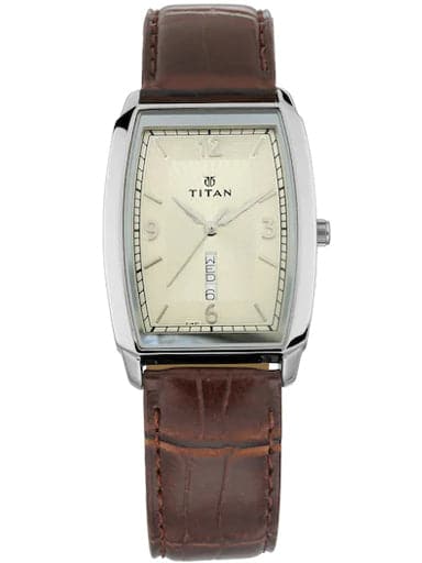 Titan Champagne Dial Brown Leather Strap Watch For Men NM1737SL02 - Kamal Watch Company