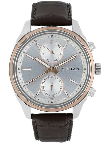 Titan On Trend Silver Dial Brown Leather Strap Men's Watch NM1733KL02 - Kamal Watch Company