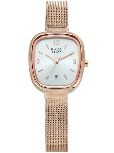 Titan Raga Silver Dial Rose Gold Stainless Steel Strap Women'S Watch Nm2610Wm01