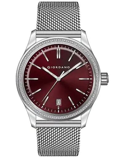 Giordano Red Dial Mesh Strap Women'S Watch 2847-22