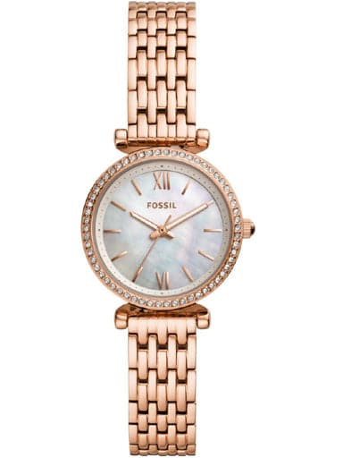 Fossil Carlie Mini Three-Hand Rose Gold Stainless Steel Watch - Kamal Watch Company