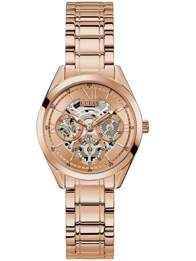 Guess Rose Gold Tone Case Rose Gold Tone Stainless Steel Watch