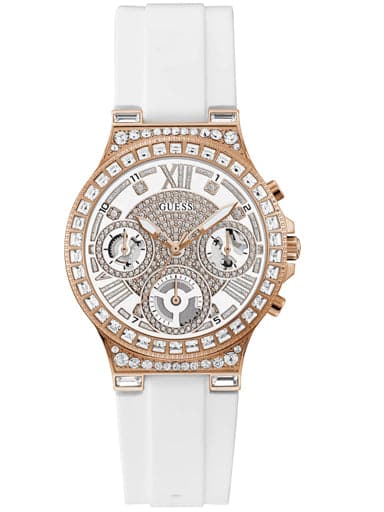 Guess Rose Gold Tone Case White Silicone Watch