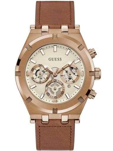 GUESS COFFEE CASE BROWN GENUINE LEATHER WATCH - Kamal Watch Company