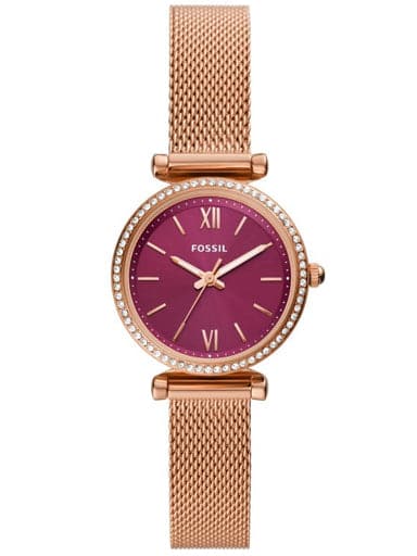 Fossil Carlie Mini Three-Hand Rose Gold-Tone Stainless Steel Mesh Watch