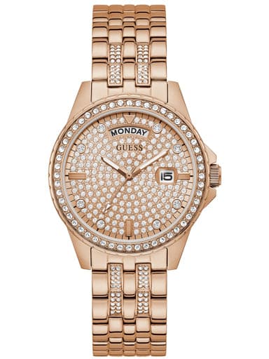 Guess Rose Gold Tone Case Rose Gold Tone Stainless Steel Watch