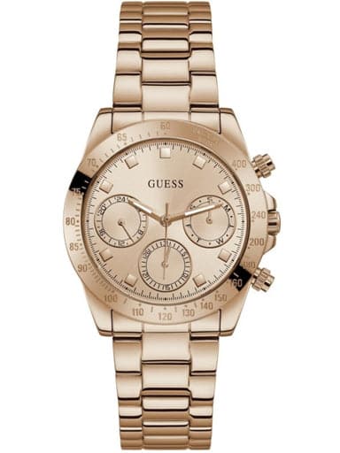 Guess Rose Gold Tone Case Rose Gold Tone Stainless Steel Watch