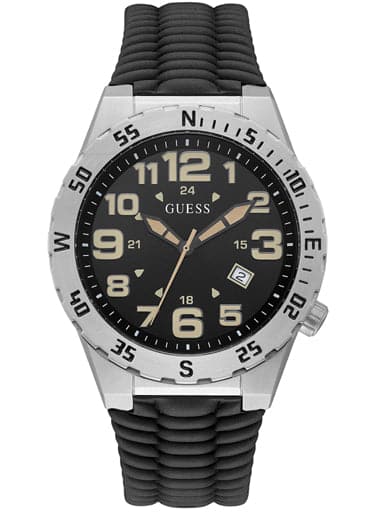 GUESS SILVER TONE CASE BLACK SILICONE WATCH - Kamal Watch Company