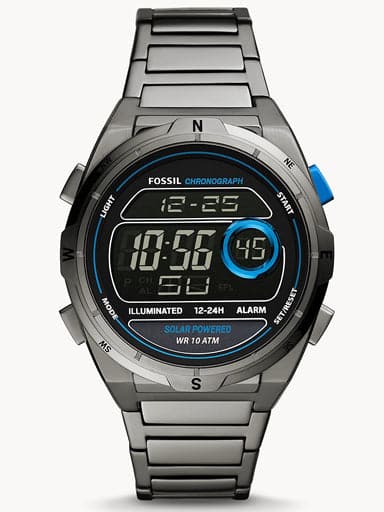 Everett Solar-Powered Digital Smoke Stainless Steel Watch Fs5861