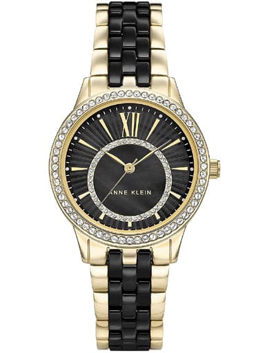 Anne Klein Black Mother Of Pearl Gold Ceramic AK3672BKGB - Kamal Watch Company