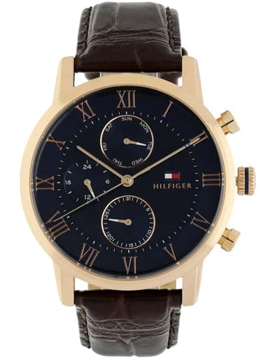 Tommy Hilfiger Blue Dial Brown Leather Strap Watch For Men Ncth1791399