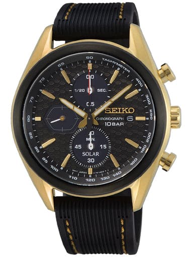 Seiko Chronograph Black Dial Black Silicone Men'S Watch Ssc804P1