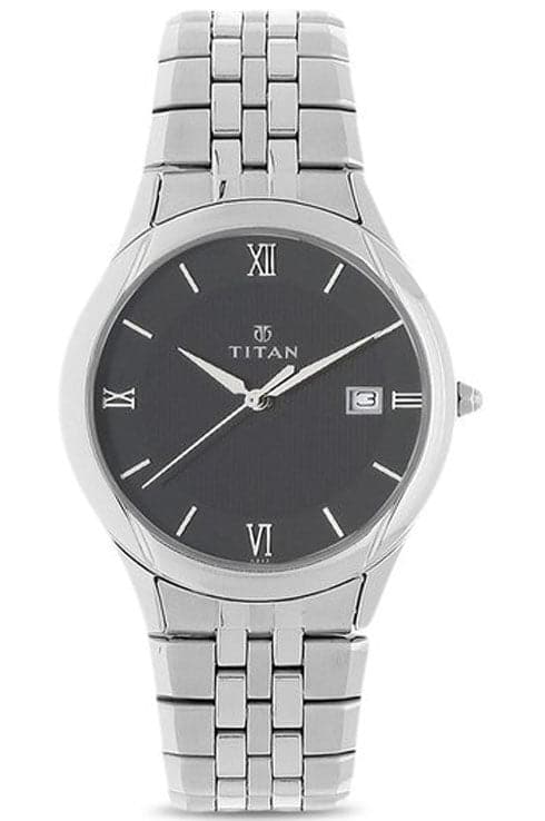 Titan Black Dial Silver Stainless Steel Strap Men'S Watch Np1494Sm02