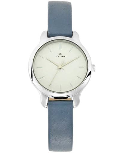 Titan Work Wear White Dial Leather Strap Women'S Watch Np2481Sl10