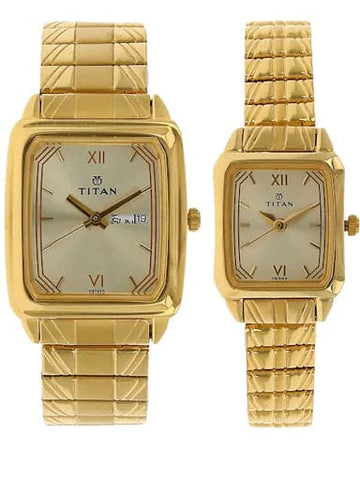 Titan Bandhan Champagne Dial Golden Metal Strap Watches NM15812488YM05 - Kamal Watch Company