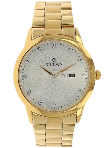 Titan Silver Dial Gold Stainless Steel Strap Men Watch NP1584YM02 - Kamal Watch Company