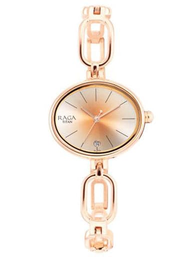 Titan Raga Viva Silver Dial Rose Gold Brass Strap Watch 2667Wm01