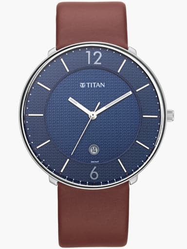 Titan Workwear Watch With Blue Dial & Leather Strap 1849Sl03