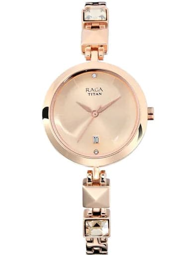 Titan Raga Viva Rose Gold Dial Metal Strap Watch For Women Np2606Wm01