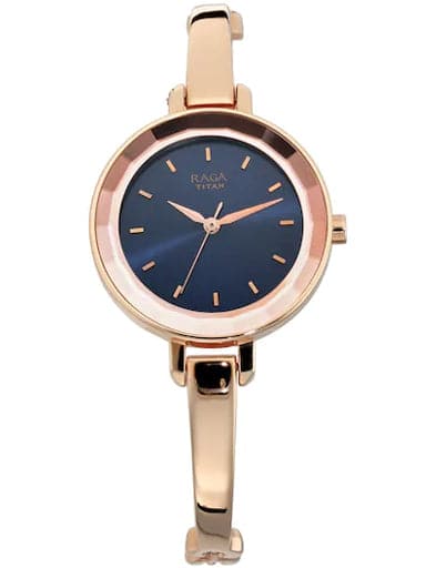 Titan Raga Viva Blue Dial Rose Gold Metal Strap Watch NP2575WM02 - Kamal Watch Company