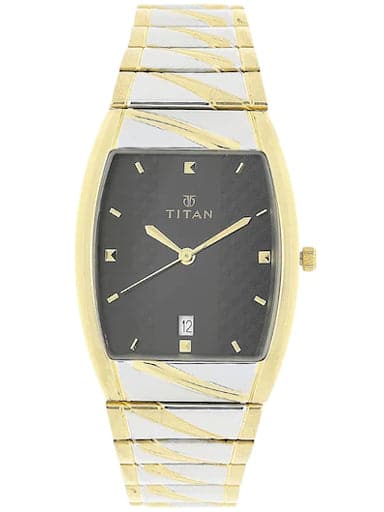 Titan Black Dial Silver & Gold Stainless Steel Strap Men'S Watch Np9315Bm02