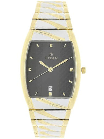 Titan Black Dial Silver & Gold Stainless Steel Strap Men's Watch NP9315BM02 - Kamal Watch Company