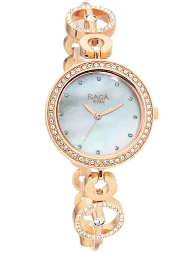 Titan Raga Mother of Pearl Dial Swarovski Studded Rose-Gold Women's Watch NP2539WM03 - Kamal Watch Company