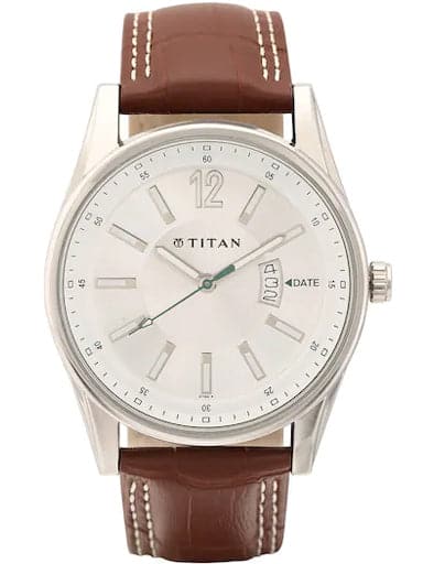 Titan Octane Silver Dial Brown Leather Strap Watch For Men Np9322Sl03