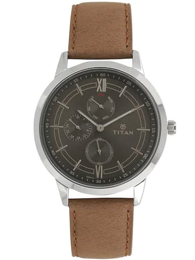 Titan On Trend Anthracite Dial Brown Leather Strap Watch For Men Nn1769Sl01