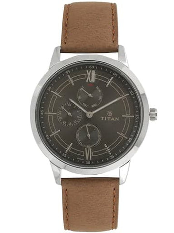 Titan On Trend Anthracite Dial Brown Leather Strap Watch For Men NN1769SL01 - Kamal Watch Company