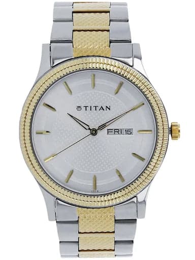 Titan White Dial Two Toned Stainless Steel Strap Men'S Watch Np1650Bm03