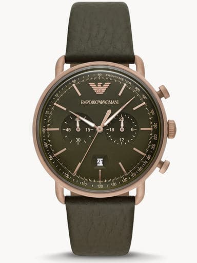 Emporio Armani Chronograph Green Leather Watch AR11421 - Kamal Watch Company