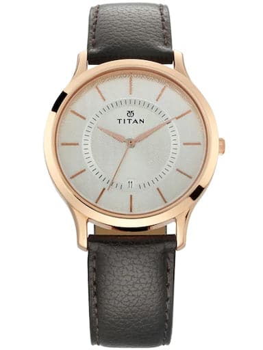 Titan Silver Dial Brown Leather Strap Watch For Men NP1825WL01 - Kamal Watch Company